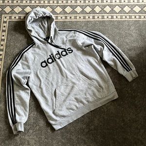 adidas Essentials 3-Stripes Pullover Hoodie - Grey/ Black